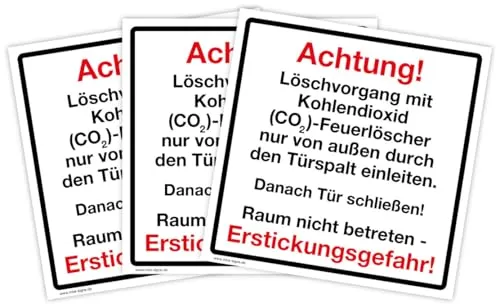 Stück – Aufkleber Warnung „Achtung! Erstickungsgefahr! CO2-Feuerlöscher Raum nicht betreten“ Folie selbstklebend | 10x10 cm Made in Germany 3