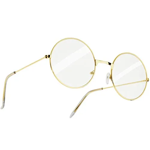 Produktbild dressforfun 303428 Runde Retro Brille mit goldenem Rahmen, ohne Stärke, Einheitsgröße, ideal zum Verkleiden, z.B. als Weihnachtsmann