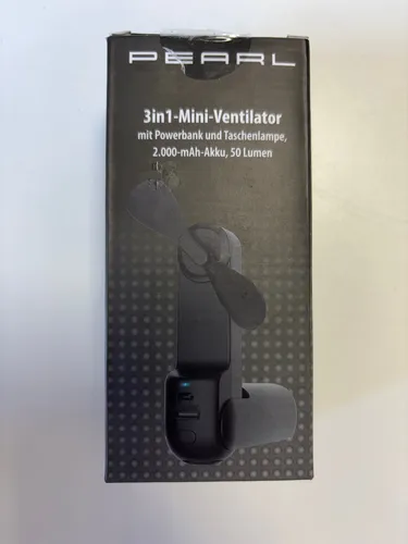 PEARL 3in1-Mini-Ventilator mit Powerbank und Taschenlampe, 2.000 mAh