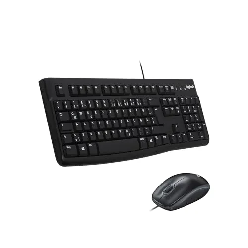 Logitech MK120 Keyboard & Mouse Set - Tastaturen: Komfortable kabelgebundene Kombi mit ergonomischem Design für müheloses Tippen und präzise Steuerung, ideal für Büro und Home Office.