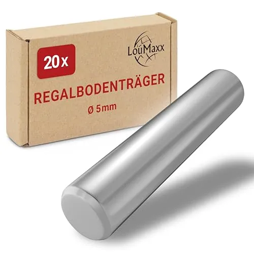 LouMaxx Regalbodenträger 5mm – 20 Stück Einlegeboden Halter – Bodenträger für Einlegeböden – Fachbodenträger vernickelt – Regalbodenhalter – Regalbrett Halterung – Bodenträger 5mm aus massivem Stahl