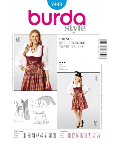 Produktbild Burda Style Schnittmuster #7443 Damen kurzes Dirndl mit Bluse und Schürze Gr. 36-50