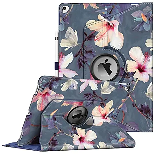 Fintie Hülle für iPad Pro 12.9 (2. Generation 2017/1. Generation 2015), 360 Grad verstellbare Schutzhülle Stand Cover Tasche mit Auto Schlaf/Wach Funktion, Blühender Hibiskus