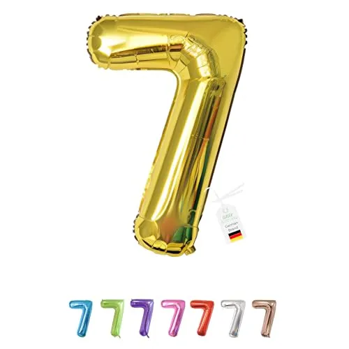 LITTLE BIRTHDAY | Zahlen Luftballon | Folienballon | Helium Gas Balloon Ballon | 101 cm | 0 1 2 3 4 5 6 7 8 9 in vielen Farben | Geburtstag | Kindergeburtstag | Deko | gold 7