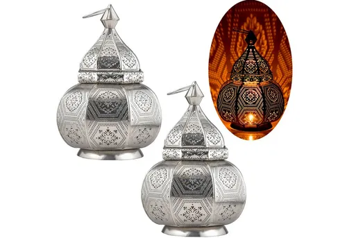 Marrakesch Orient & Mediterran Interior Nachttischlampe 2er Set - Nachttischleuchten: Handgefertigte orientalische Lampe und Laterne in einem, ideal für sanftes Kerzenlicht oder elektrisches Licht, bringt authentische Atmosphäre in Ihr Zuhause.