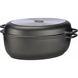 Haushalt International Hochwertiger Alu Guss Bräter - Pfannen mit hochwertiger Antihaftbeschichtung, ideal für Gas-, Elektro- und Ceran-Kochfelder. Backofenfest und vielseitig einsetzbar – auch als Grillpfanne verwendbar.