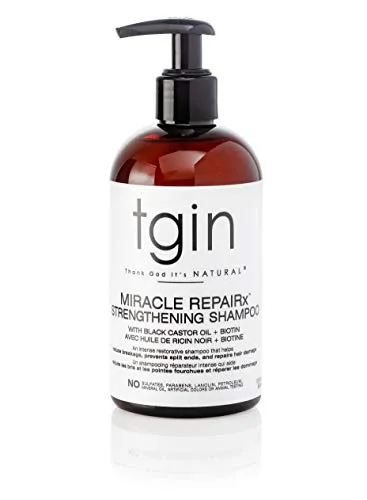 Tgin Miracle RepairX Strengthening Shampoo 13oz - Intensiv feuchtigkeitsspendendes Shampoo für trockenes und strapaziertes Haar. Mit schwarzem Honig und Kokosöl für sanfte Reinigung und Geschmeidigkeit. Ideal für die tägliche Pflege.