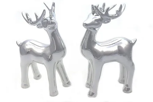 ELLUG Weihnachtsfigur 2er Set: Elegante Reh Rentier Elch Deko - Dekofiguren aus glänzendem Porzellan, ideal für festliche Tischdekoration oder als stilvoller Blickfang im Raum.