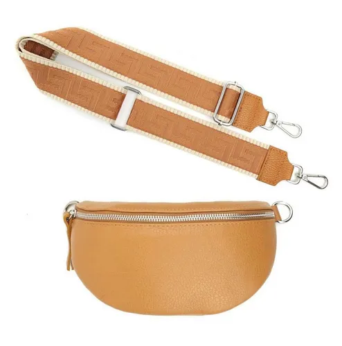 ITALYSHOP24 Bauchtasche Made in Italy Damen Leder Gürteltasche Hüfttasche Brusttasche Bodybag (Spar-Set aus einer Tasche mit dem Ledergurt und einem breitem Stoffgurt/Umhängeband, Crossbody Bag mit zusätzlichen Riemen), 1 Tasche & 2 Gurte, Schultertasche, Umhängetasche