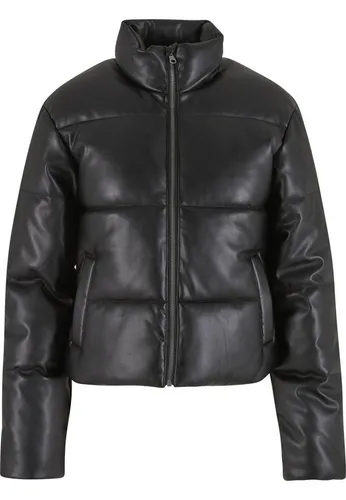 Urban Classics Damen-Steppjacke aus Kunstleder, schwarz, Größe M - Moderne Urban Classics Damen-Steppjacke aus Kunstleder in Schwarz (Größe M) mit warmer Polyester-Isolierung, hohem Kragen und praktischen Seitentaschen – perfekt für einen stilvollen Look und hohen Tragekomfort.