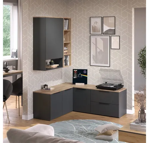 Vicco Wohnwand Wido Anthrazit Eiche 5 Teile von Vicco