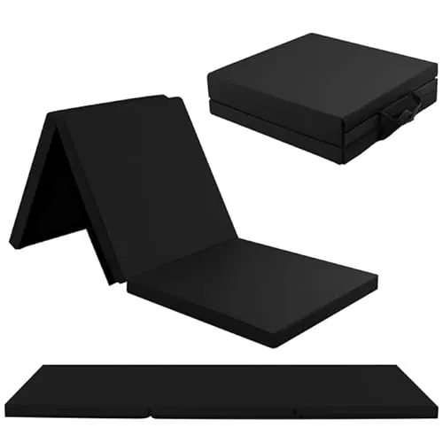 COSTWAY 180 x 60 x 5 cm Weichbodenmatte klappbar, Gymnastikmatte tragbar, Yogamatte wasserabweisend, Turnmatte rutschfest, Klappmatte, Fitnessmatte (schwarz)
