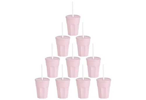 Engelland Becher Wiederverwendbare Plastikbecher mit Deckel und Strohhalm, 0,25 Liter, 10-tlg., Kunststoff, BPA-frei, spülmaschinengeeignet, lebensmittelecht, Temperaturbeständig