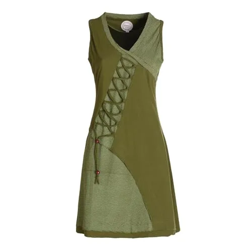 Vishes ärmelloses Damen-Kleid in Olive I Größe XS (34) I Handgefertigt aus 100% Baumwolle I Kleid mit Wickeloptik I Ideal für Frühjahr & Sommer I Nachhaltige Alternative Bekleidung