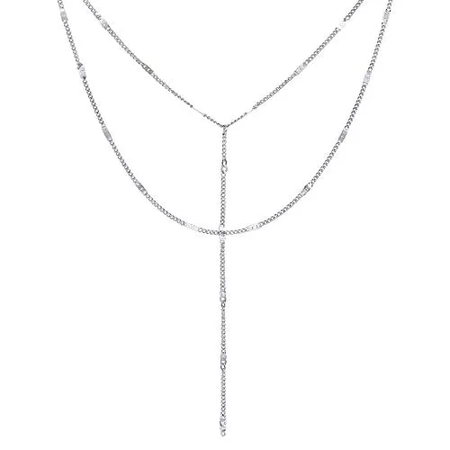 Happiness Boutique Damen Mehrreihige Kette Silberfarbe | Filigrane Y Kette Edelstahlschmuck