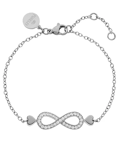 Purelei® Infinity Love Armband, Damen Armband aus langlebigem Edelstahl, wasserfestes Armband Damen mit Infinity- und Herzanhänger, 16-19 cm Länge verstellbar (Silber, Edelstahl)