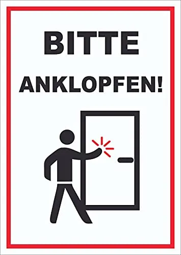 HB-Druck Schild Bitte anklopfen A6 - Wetterfest und stabil - Hochwertiges A6-Schild aus 2mm Aluminium-Verbundplatte, digital bedruckt und wetterfest. Einfach anzubringen dank vielseitiger Befestigungsmöglichkeiten. Ideal für Hauswand oder Garagentor.