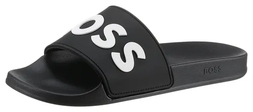 BOSS Kirk Slide Badepantolette – Schwarze Sommerschuhe für den Pool - Moderne Badeslipper in Größe 37, ideal für den Sommer. Bequem und stylisch mit BOSS-Logoschriftzug – perfekt für entspannte Tage am Wasser.