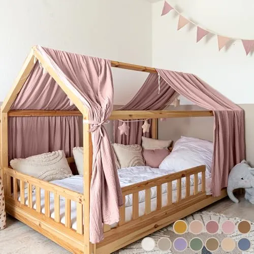 lilimaus Hausbett Himmel - 100% Musselin Baumwolle - Baby Betthimmel & Himmelstangen, handgenäht aus weichem Musselin, schafft eine gemütliche Kuschelecke und ist in 12 Farben erhältlich.