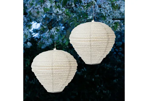 MARELIDA LED Lampion Solar Gartenlampion Ballon weiß D: 30cm Balkon Terrasse 2er Set, LED Classic, warmweiß (2100K bis 3000K)