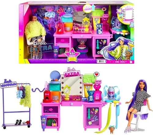 Barbie GYJ70 Extra Spielset - Exklusive Barbie Puppe und Hündchen, 45+ Teile für kreatives Spielen ab 3 Jahren