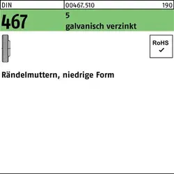 DIN 467 Rändelmuttern M5 - 100 Stück galvanisch verzinkt - Hochwertige Rändelmuttern in niedriger Form, ideal für präzise Anwendungen. Galvanisch verzinkt für Rostschutz und Langlebigkeit.