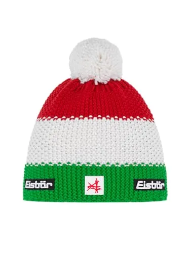Eisbär Star Pompon Mütze SA electric-white-ketchup (ITA) - Warme Wintermützen für Männer, ideal für Skifahrer mit hochwertigem Merinowolle-Polyacryl-Materialmix und stylischem Pompon im Länderfarben-Look.