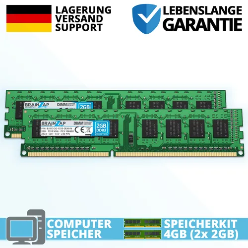2x 2GB - DDR3 RAM DIMM UDIMM - PC3-10600U 2Rx8 1333 MHz 1.5V Arbeitsspeicher CL9