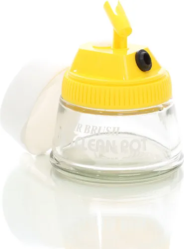 Wiltec Reinigungsbehälter für Airbrush Pistolen Reinigung, Becher mit Halterung und Mischdeckel, Airbrush Zubehör