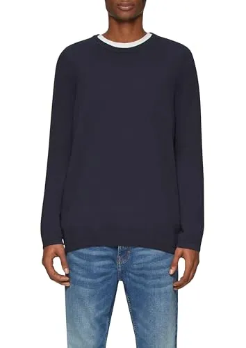 s.Oliver Herren Pullover 2151020 in Blau, Größe L - Stylischer Crew Neck Pullover mit Rippblende und langen Ärmeln, ideal für einen lässigen Look in Regular Fit.