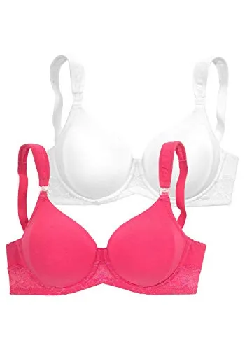 PETITE FLEUR Damen Still-BH - Schwangerschafts- & Still-BHs im praktischen Doppelpack mit leicht zu öffnenden Still-Clips, hoher Tragekomfort durch breite wattierte Träger und zarte Spitzen-Details für stilbewusste Mütter.