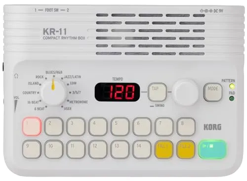 Korg KR-11 Drumcomputer - Vielseitiger E-Drum mit 16 anschlagdynamischen Pads, zahlreiche editierbare Rhythmus-Pattern und neu entwickelte Acoustage Bass Technologie
