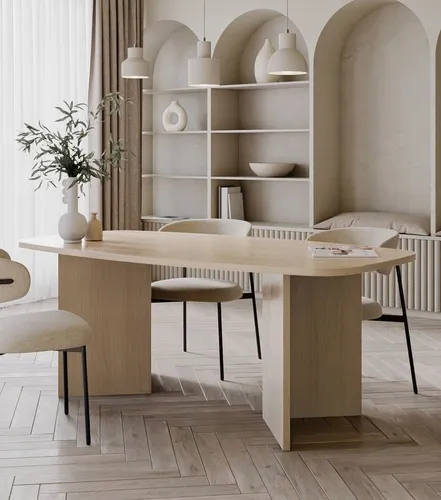 Selsey Piano Esstisch 190 cm - Rechteckig mit abgerundeten Ecken in Holzoptik Eiche Lindberg - Der Selsey Piano Esstisch verbindet skandinavische Eleganz mit Funktionalität. Mit 190 cm Breite bietet er Platz für 6-8 Personen, ideal für gesellige Abende. Robuste Laminatplatte und pflegeleichte Oberfläche garantieren Langlebigkeit.