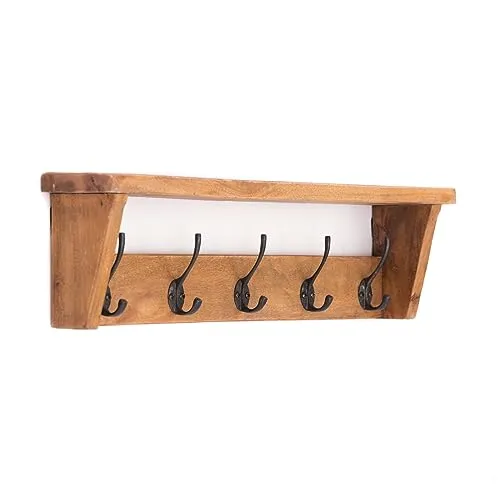 CREEDWOOD WANDGARDEROBE Gerda | 50 cm, 5 Haken aus Mahagoni - Wandgarderobe mit 5 Haken und Ablage, ideal für Flur oder Küche. Handgefertigt aus Mahagoni Holz, jedes Stück ist ein Unikat mit rustikalem Charme.