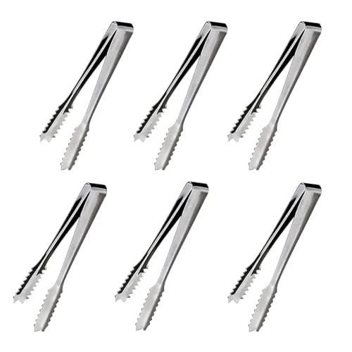 Stück Edelstahlklemmen, 15cm, Zuckerzange, Candy bar, Candybar Zubehör Set, Küchenzange, Eiszange, Servierzange, Süßigkeiten Zange, für Hochzeit Party Bar Büfett Grill Picknick(Silber) 6