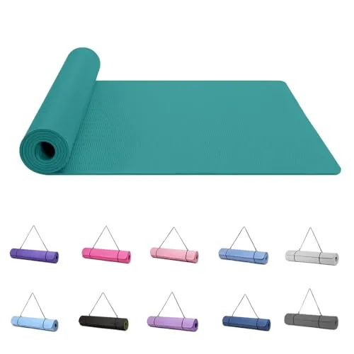 Good Nite Yogamatte, Trainingsmatten, Workout, Pilates, Fitnessmatte für Damen und Herren, rutschfest, Dicke, 6 mm, hochdichte Gymnastikmatten mit Tragegurt, TPE, Schwarz