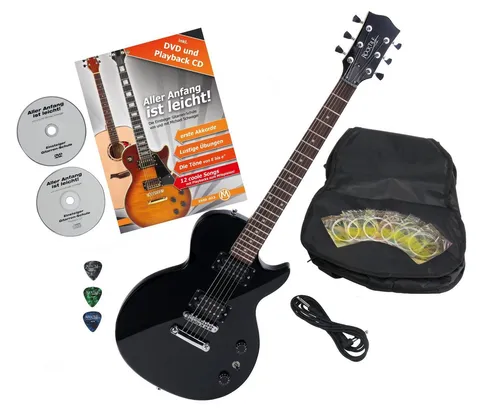 Rocktile E-Gitarre L-100: Elektrische Gitarre im Spar-Set - E-Gitarre für Einsteiger mit Humbuckern für fetten Sound, inklusive Tasche, Kabel, Plektren und Gitarrenschule für schnelle Lernerfolge.