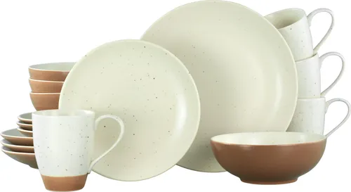 Creatable Kombiservice Sand Dunes, 16-teilig - Elegantes Geschirrset in Weiß und Terracotta, aus hochwertiger Keramik, ideal für stilvolle Tischdekoration und jedes Dinner-Event.
