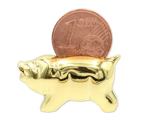 Dekohelden24 Dekofigur 1 Cent Schwein, Glücksschwein, Glücksbringer aus Metall mit Euro-Cent, B/H/T 3 x 3 x 1 cm.