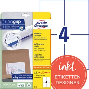 AVERY Zweckform Etiketten 6120 weiß 105,0 x 148,0 mm, 30 Blatt