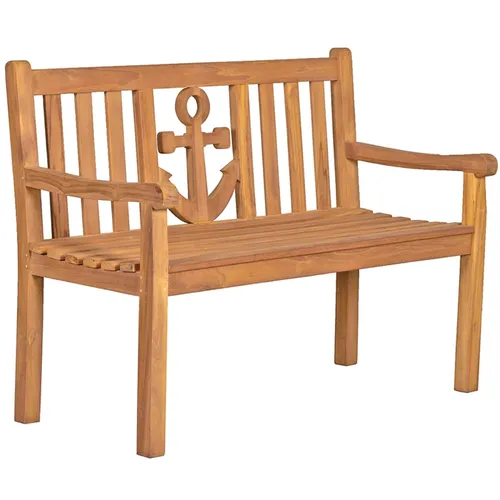 MR.DEKO Gartenbank Anker Teak 120 cm - Sitzbank aus hochwertigem Teakholz mit maritimem Anker-Motiv, witterungsbeständig und ideal für Garten oder Terrasse, sorgt für zeitlose Eleganz und behagliche Atmosphäre.
