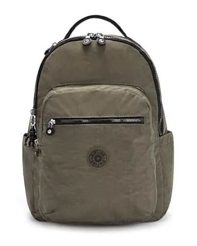 Kipling SEOUL Großer Rucksack, Green Moss - Wasserabweisend - Laptop-Rucksack mit gepolstertem Fach, ideal für unterwegs. 100% Polyamid, leicht mit 0.65kg und 27L Volumen. Perfekt für Schule und Arbeit.