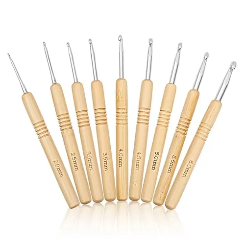 Stück Häkelnadel-Set Holz Häkelnadeln, Häkelnadel für Arthritische Hände, Ergonomischer Holzgriff zum Häkeln Häkelset für Anfänger (2,0-6,0 mm) 9
