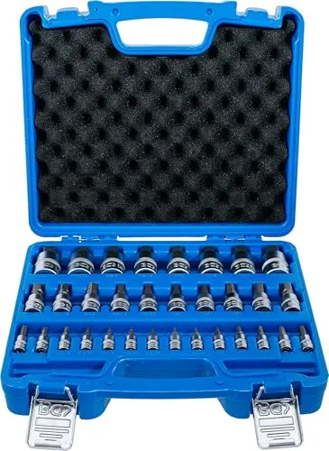 BGS 74258 Bit-Einsatz-Satz 32-tlg. - Werkzeug-Set mit 32 Bit-Einsätzen in metrischen und Zollgrößen, ideal für präzises Arbeiten. Kompakt im Kunststoffkoffer mit übersichtlicher Anordnung und Rändelung für sichere Aufbewahrung.