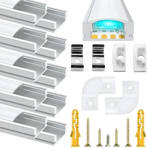 Chesbung LED Profil für Led Streifen/Stripes/Stripe/Strip, 6X1m U Form Strip Aluminium Kanal Aluprofil, Leiste Streifen Diffusor with Milchig Weißer Abdeckung, Montageclips und 45 Grad Eckverbindern