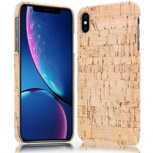 NALIA Kork Hülle kompatibel mit iPhone X XS, Natur-Holz Look Handyhülle Handy-Tasche Cover Case, Dünnes Slim Hardcase Schutzhülle Etui, Backcover Bumper Schutzhülle, Motiv:Light Cork