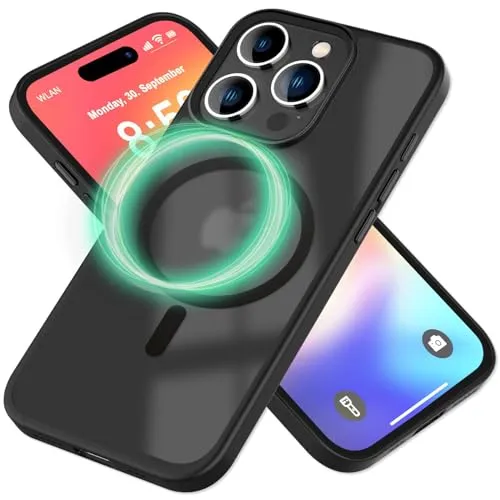 NALIA Magnet-Case für iPhone 16 Pro - Matt-Transparent & MagSafe Kompatibel - MATTEX (rutschfest, Stoßfest & Anti-Fingerabdruck) - Marke aus Berlin, Farbe:Schwarz