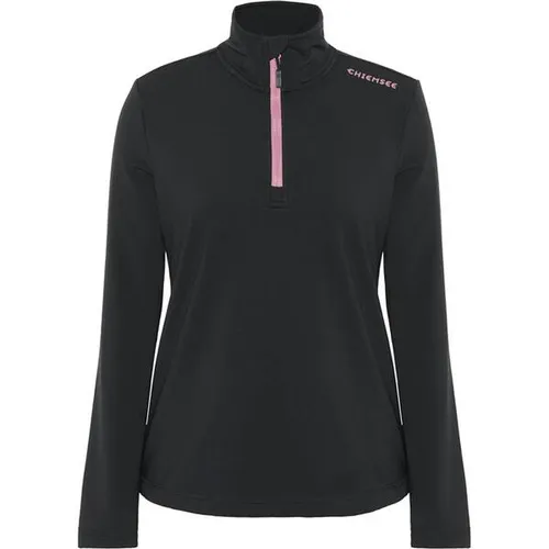 Chiemsee Damen Fleecepullover Schwarz/Rosa, Größe S - Stylischer Chiemsee Fleecepullover in Schwarz/Rosa für Damen, Größe S. Ideal für kühle Tage, mit bequemem Stehkragen und Kinnschutz. Perfekt für Freizeitaktivitäten.