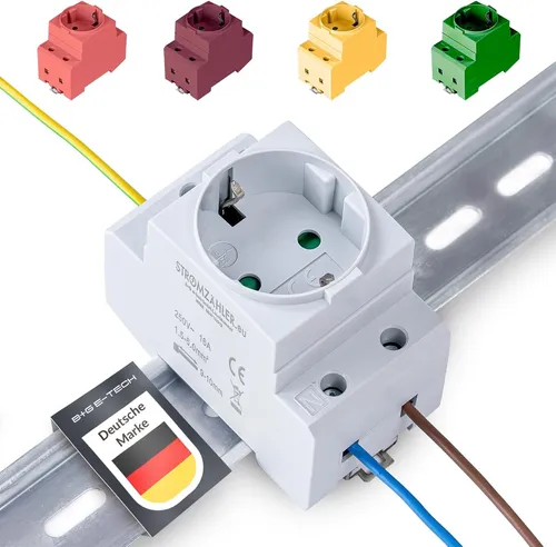 Schuko- Einbausteckdose GRAU für Hutschiene Sicherungskasten Sicherungsschrank