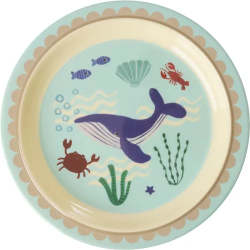 Rice by Rice Melamine Kids Lunch Plate With Blue Ocean Print 22,0 Größe Standard